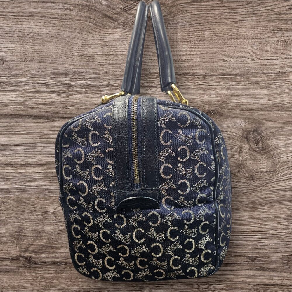 Céline Vintage C Sulky Top Handle Boston Bag Canvas and Leather Navy Blue COA - Picture 4 of 13